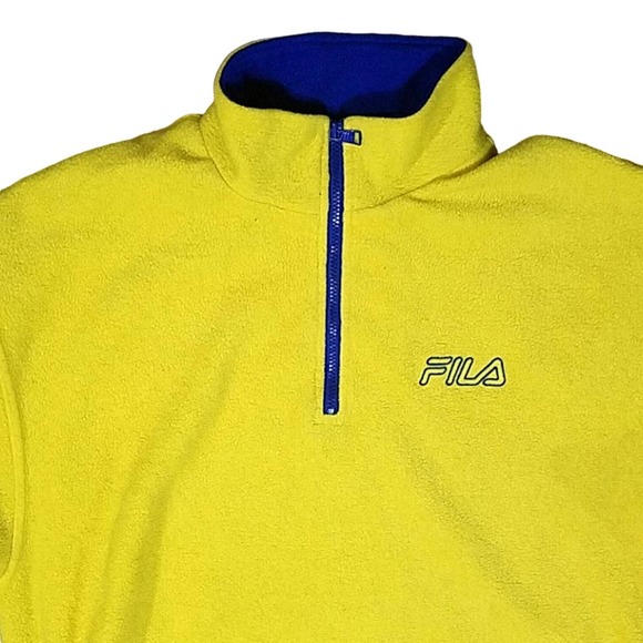VTG Fila 1/4' Zip fleece Pullover Sweatshirt Neon Yellow - Men's XL - Picture 2 of 7